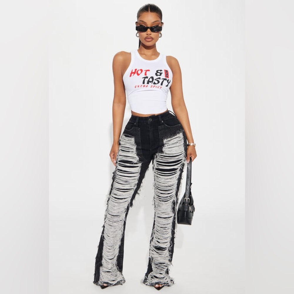 Fashion Nova Black and White Distressed Jeans